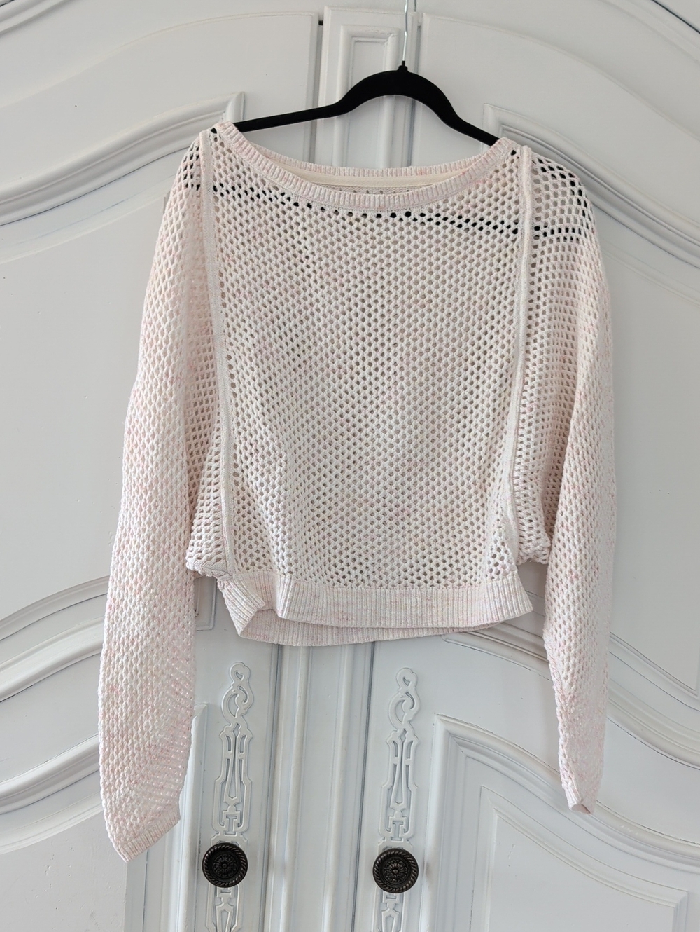 Pilcro Cream and Pink Open-Knit Sweater Top